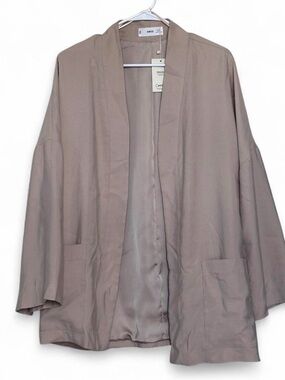 Mango MNG Tencel Modal Open Front Blazer Jacket Beige Oversized Large NWT